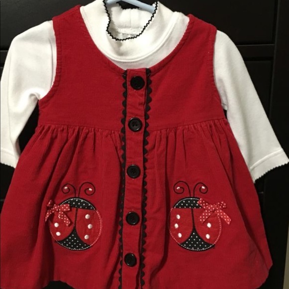 Rare Editions Red corduroy 🐞 ladybug dress - Picture 1 of 5